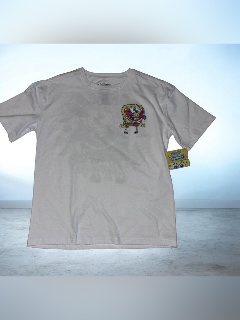 SpongeBob Squarepants Embroidered & Graphic White Tee Shirt Kids Size Boys 10/12